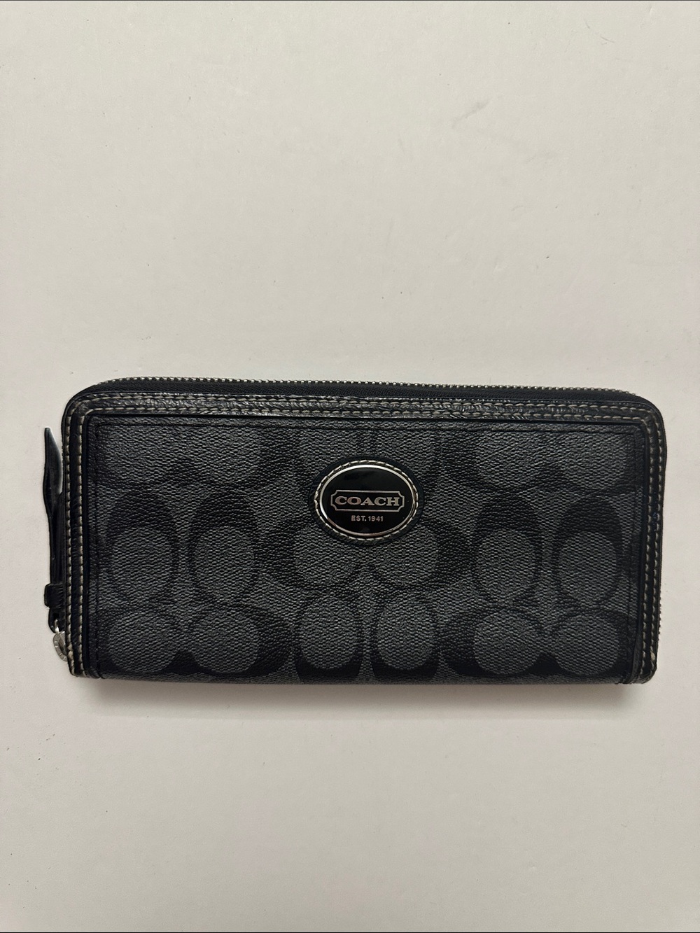 Coach Black Signature Zip Around Wallet
